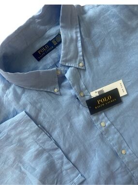 NWT Polo Ralph Lauren 3XLT Sky Blue Linen Button Down